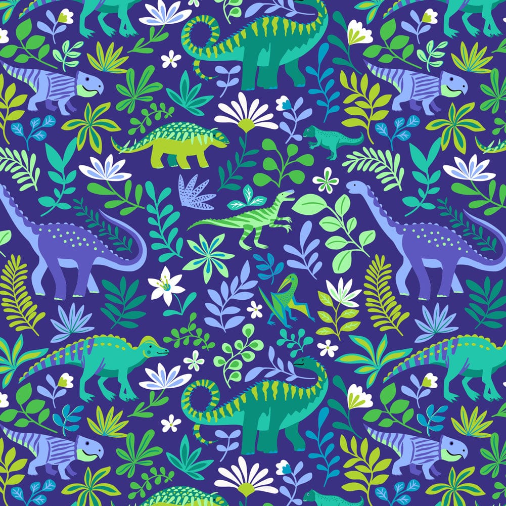 Multi-coloured, Blue Childrens, Novelty, Dinosaurs Lewis & Irene Fabric Lewis & Irene Dino Discovery in Dinosaurs On Blue - The Sewing Studio