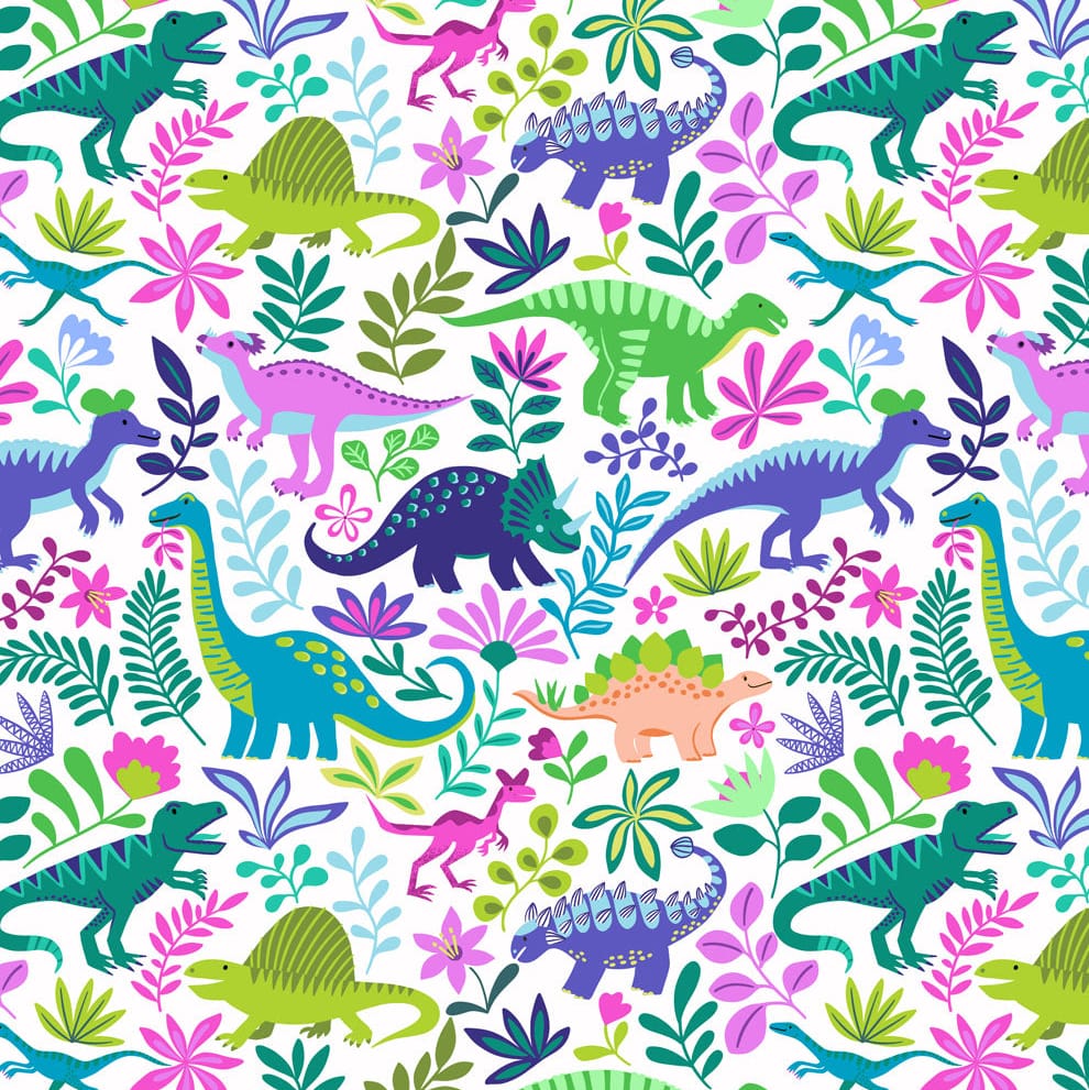 Multi-coloured Childrens, Novelty, Dinosaurs Lewis & Irene Fabric Lewis & Irene Dino Discovery in Dinosaurs On White - The Sewing Studio