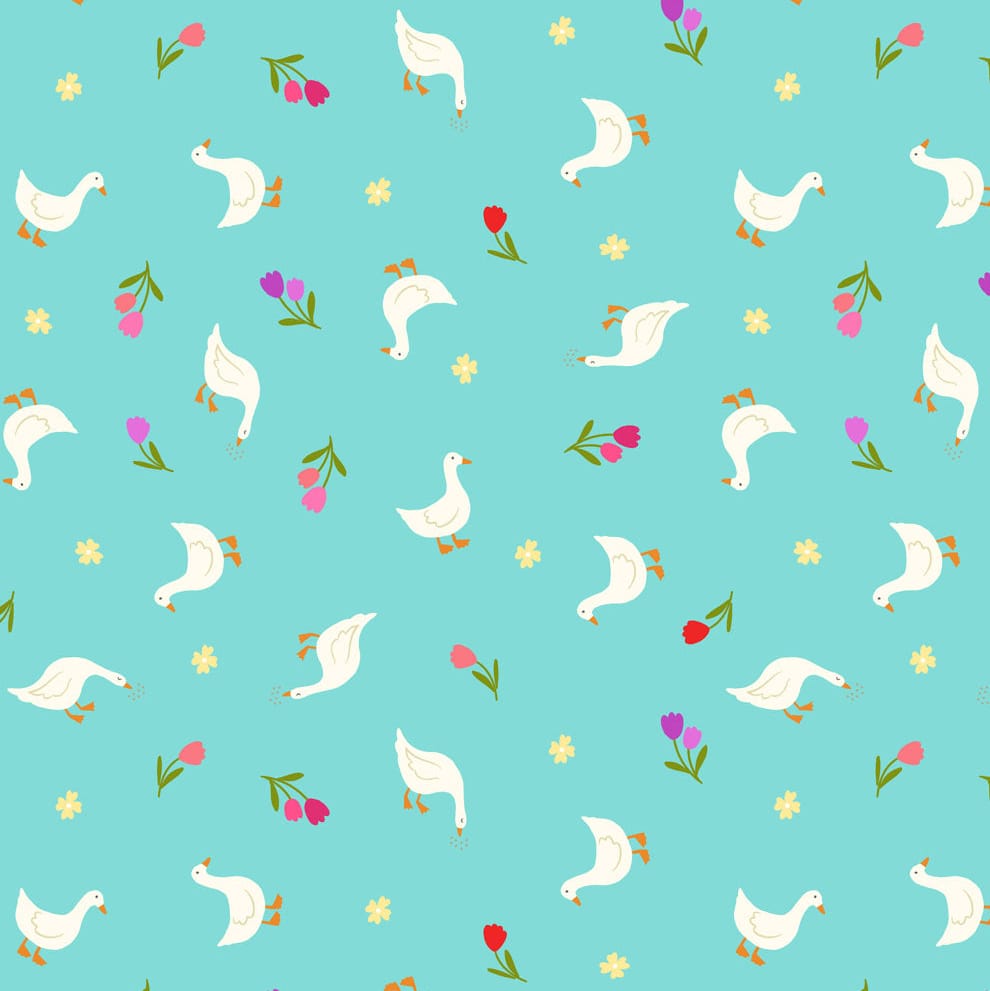Multi-coloured, Blue Novelty, Animals Lewis & Irene Fabric Lewis & Irene Small Things...Cottage Charm in Garden Geese - The Sewing Studio