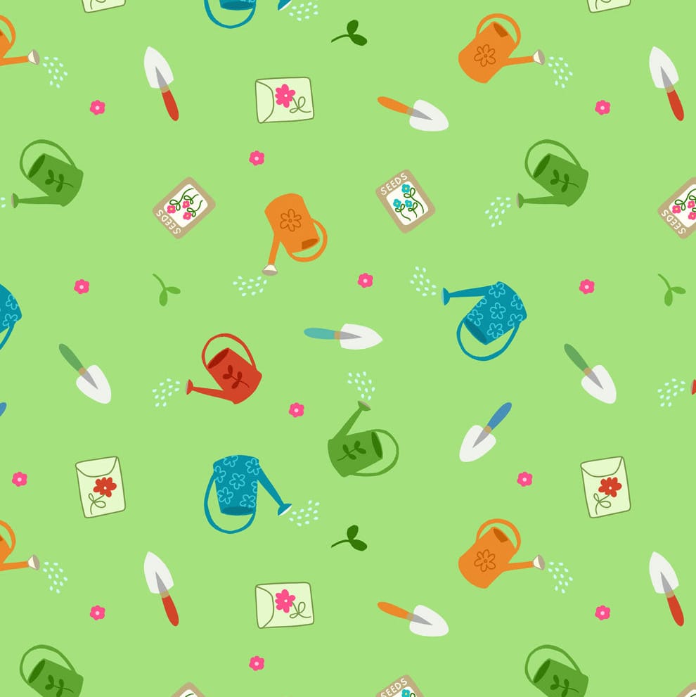 Multi-coloured, Green Novelty Lewis & Irene Fabric Lewis & Irene Small Things...Cottage Charm in Growing Seeds - The Sewing Studio