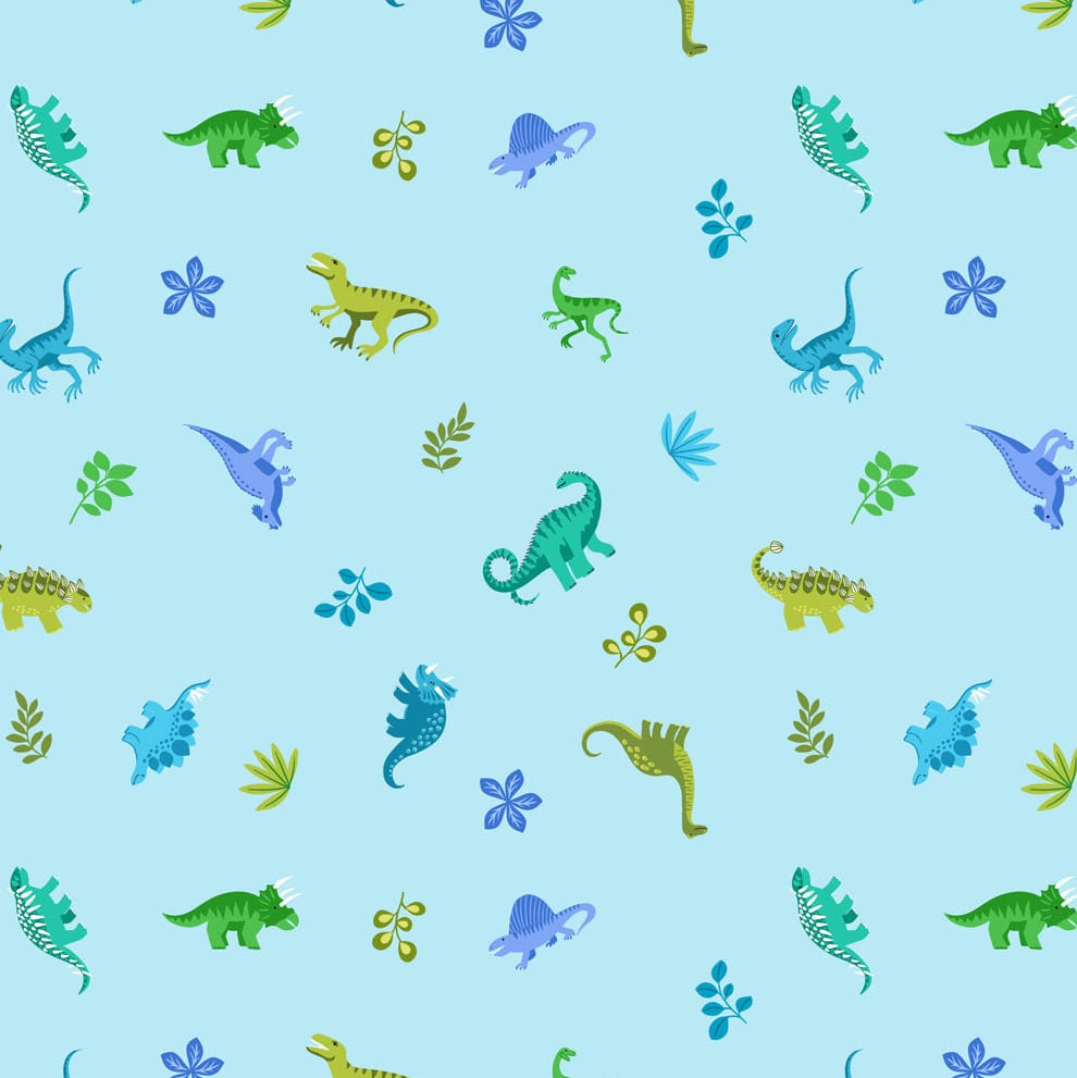 Multi-coloured Childrens, Novelty, Dinosaurs Lewis & Irene Fabric Lewis & Irene Dino Discovery in Tiny Dinos Blue - The Sewing Studio