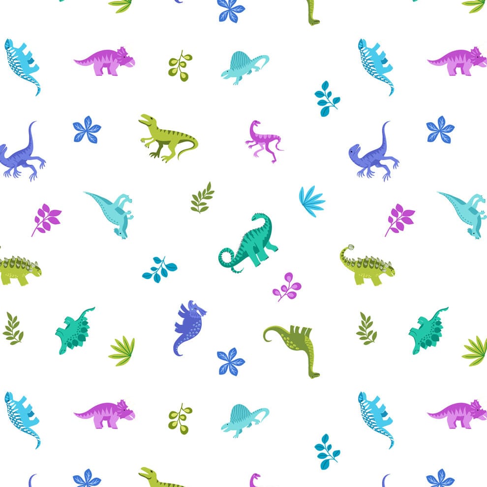 Multi-coloured Childrens, Novelty, Dinosaurs Lewis & Irene Fabric Lewis & Irene Dino Discovery in Tiny Dinos White - The Sewing Studio
