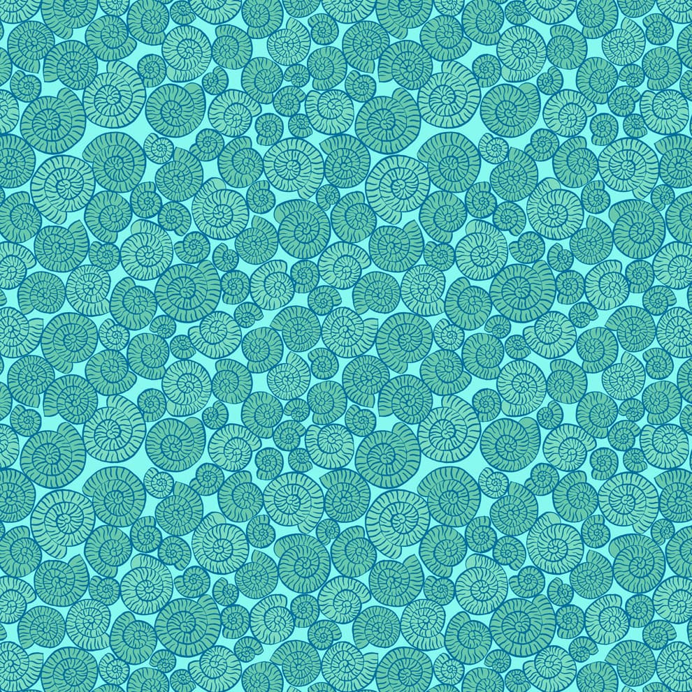 Blue Blender Lewis & Irene Fabric Lewis & Irene Dino Discovery in Turquoise Ammonites - The Sewing Studio