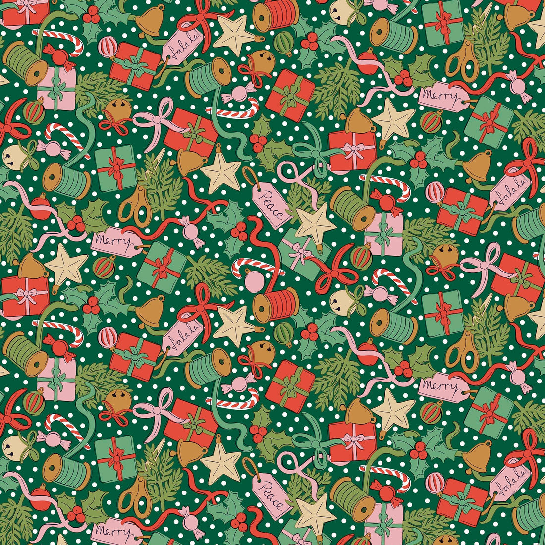 Multi-coloured, Green Christmas Liberty Fabric Fabric Liberty Fabric Festive Greetings - The Sewing Studio