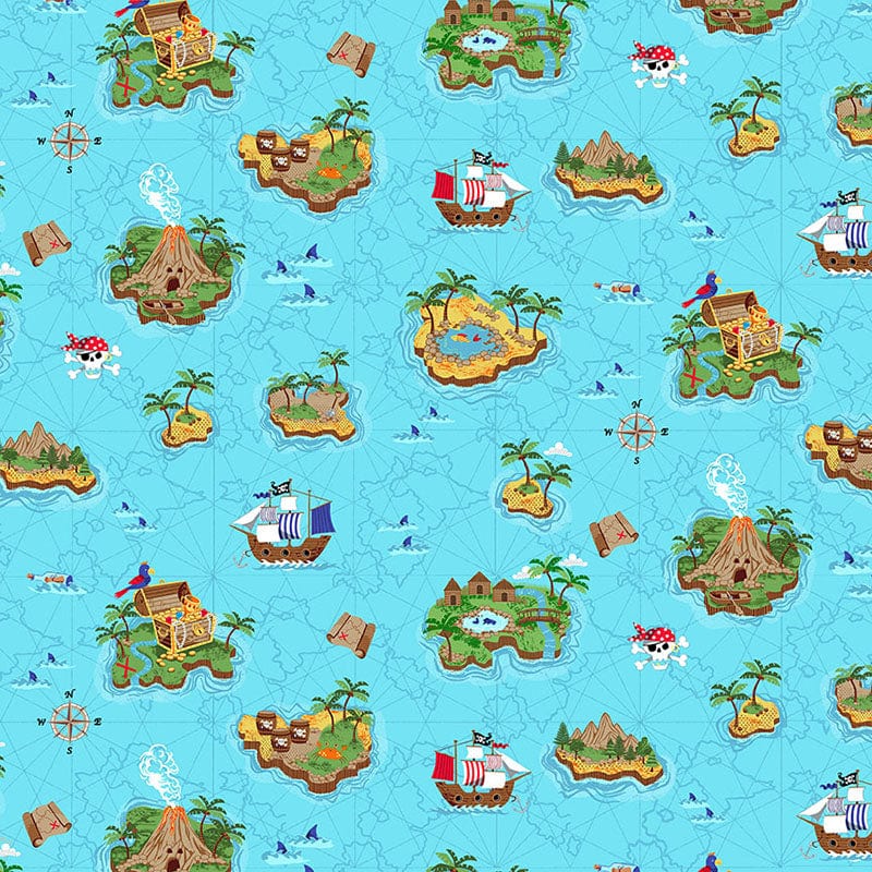 Blue Childrens Makower Fabric Makower Pirates - The Sewing Studio