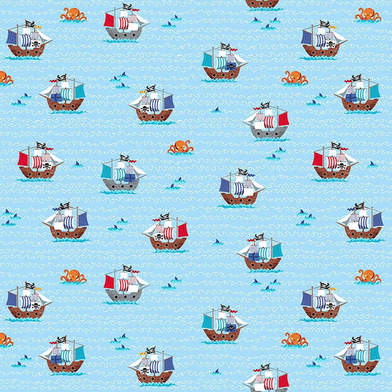 Blue Childrens Makower Fabric Makower Pirates - The Sewing Studio
