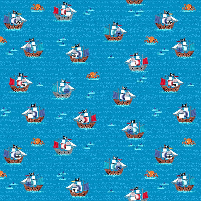 Blue Childrens Makower Fabric Makower Pirates - The Sewing Studio