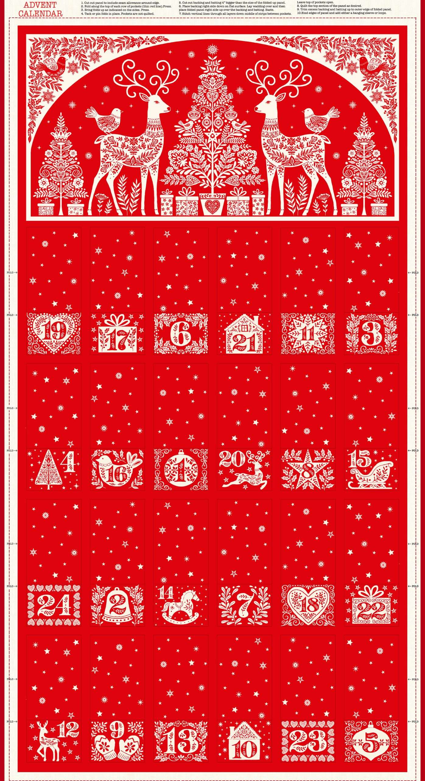 Makower Fabric Makower Christmas Fabric Scandi Advent Calender Panel  - The Sewing Studio