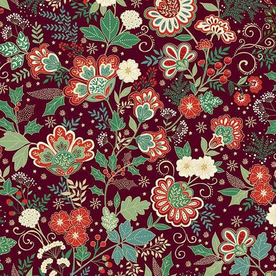 Multi-coloured, Red Christmas, Floral Makower Fabric Makower Adorn - The Sewing Studio
