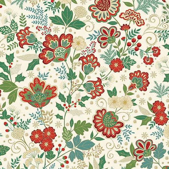 Multi-coloured, Creams and Naturals Christmas, Floral Makower Fabric Makower Adorn - The Sewing Studio