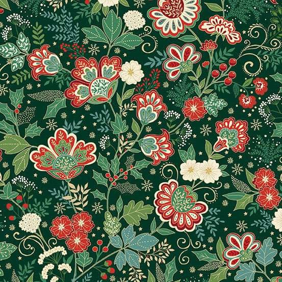 Multi-coloured, Green Christmas, Floral Makower Fabric Makower Adorn - The Sewing Studio