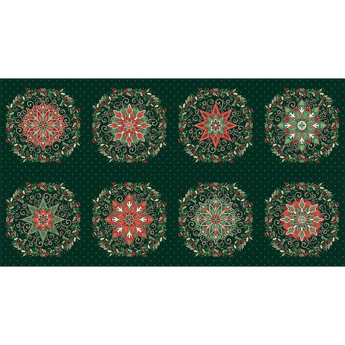 Multi-coloured, Green Christmas Makower Fabric Makower Adorn - The Sewing Studio