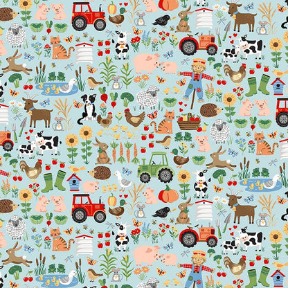 Blue Farming, Animals, Childrens Makower Fabric Makower Fun on the Farm - The Sewing Studio
