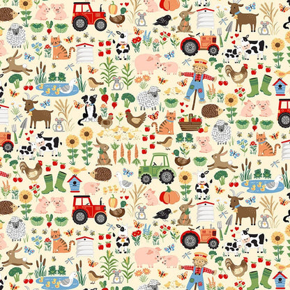 Creams and Naturals Farming, Animals, Childrens Makower Fabric Makower Fun on the Farm - The Sewing Studio