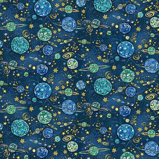Multi-coloured Space and Galaxy Makower Fabric Makower Orbit - The Sewing Studio