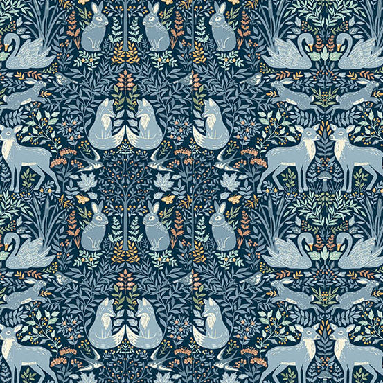 Blue Animals Makower Fabric Makower Wildwood - The Sewing Studio