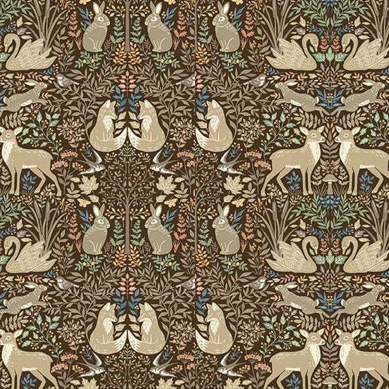Brown Animals Makower Fabric Makower Wildwood - The Sewing Studio