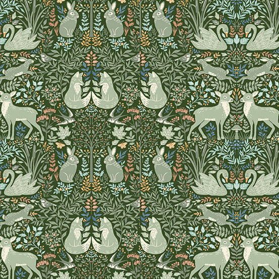 Green Animals Makower Fabric Makower Wildwood - The Sewing Studio
