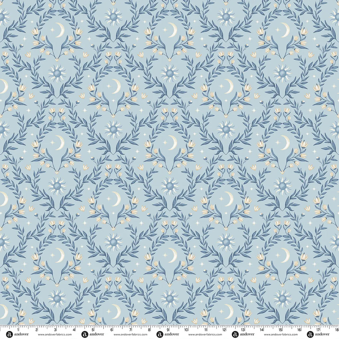 Blue Celestial Makower Fabric Makower Midnight Garden in Lunar Flourish Misty Blue - The Sewing Studio