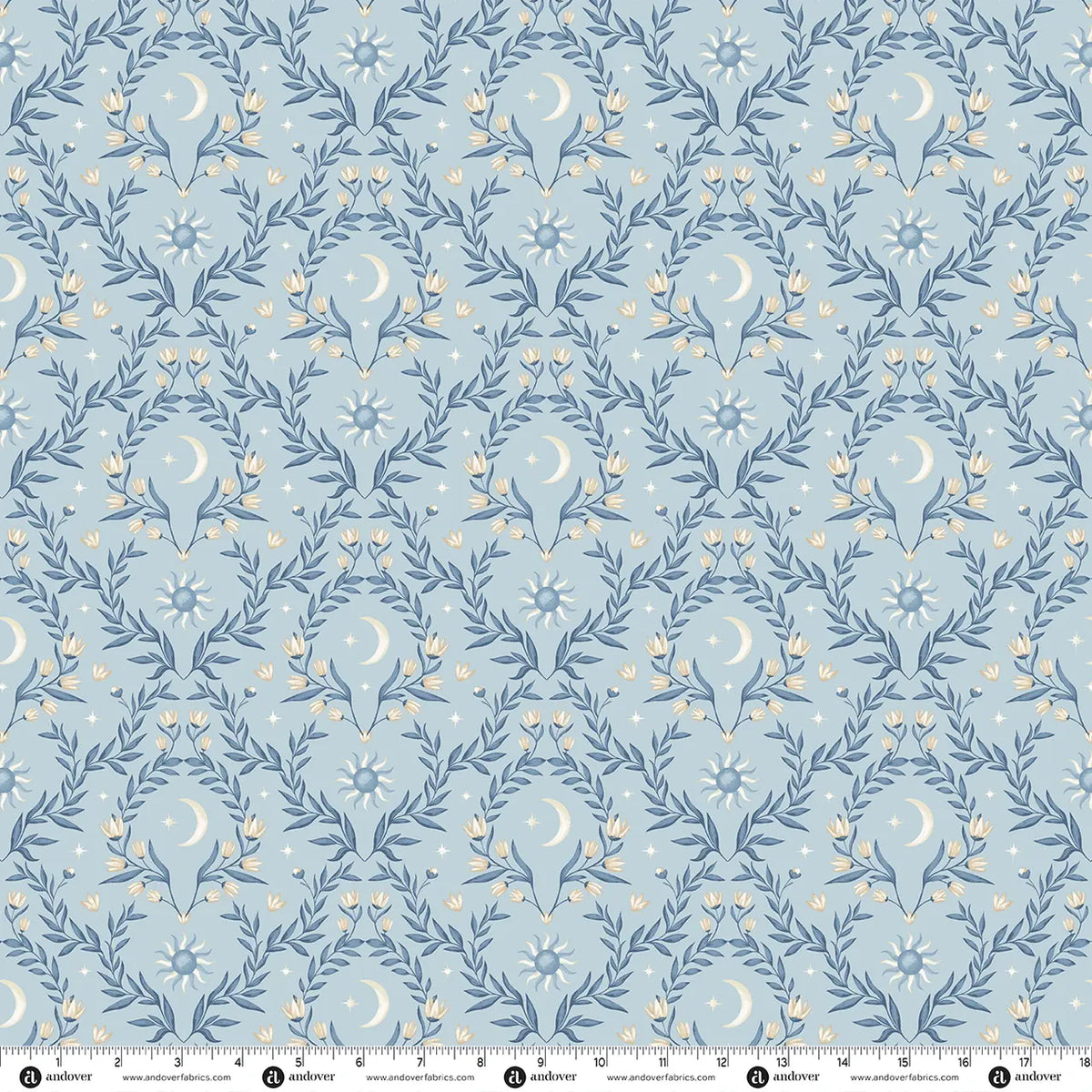 Blue Celestial Makower Fabric Makower Midnight Garden in Lunar Flourish Misty Blue - The Sewing Studio