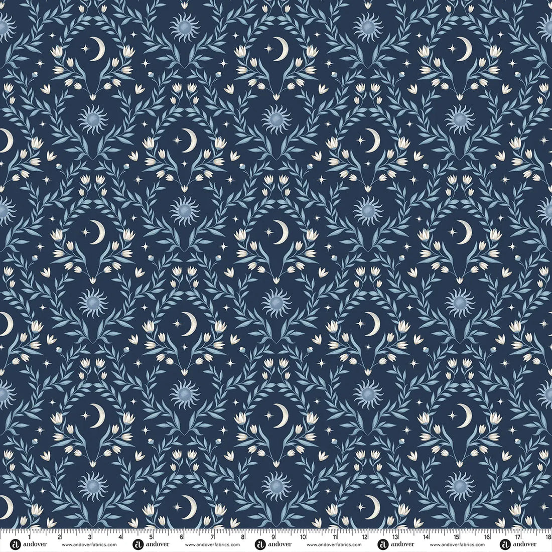 Blue Celestial Makower Fabric Makower Midnight Garden in Lunar Flourish Navy Blue - The Sewing Studio