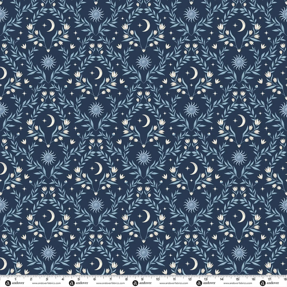 Blue Celestial Makower Fabric Makower Midnight Garden in Lunar Flourish Navy Blue - The Sewing Studio