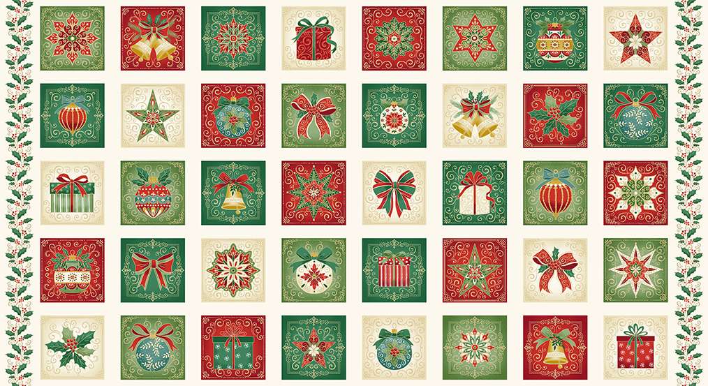 Multi-coloured Christmas Makower Fabric Makower Adorn Panels - The Sewing Studio