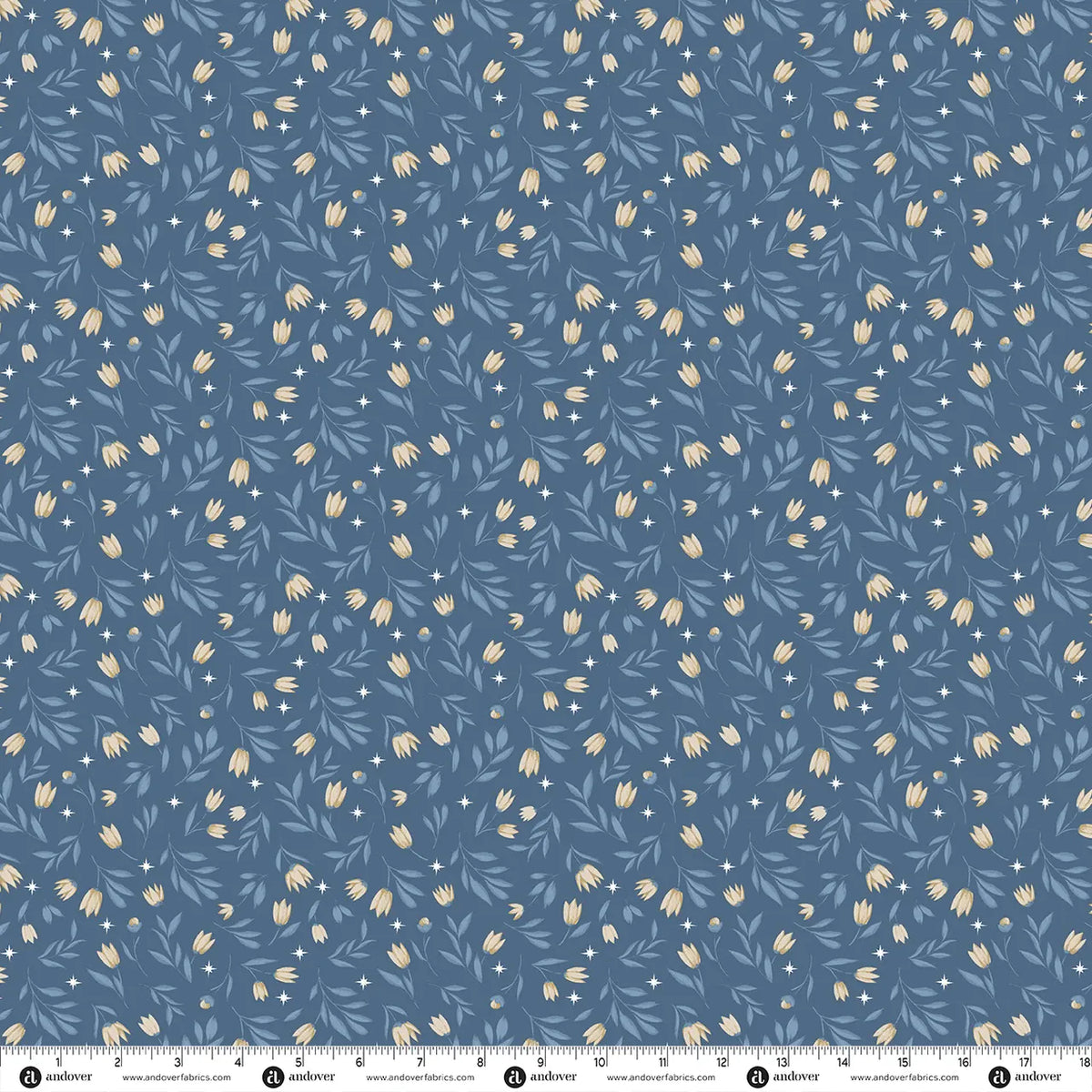 Blue Floral Makower Fabric Makower Midnight Garden in Midnight Bloom Deep Blue - The Sewing Studio