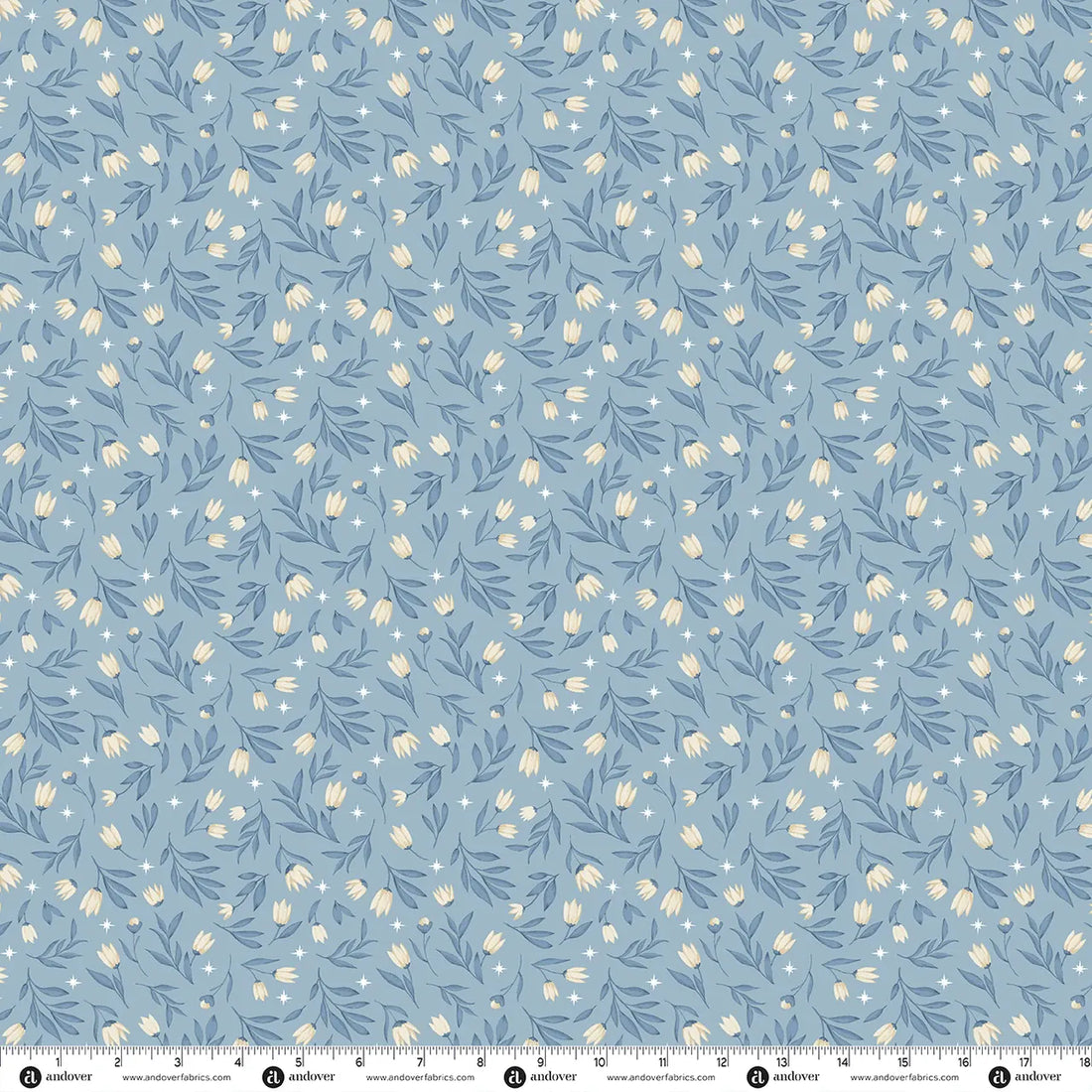 Blue Floral Makower Fabric Makower Midnight Garden in Midnight Bloom Steel Blue - The Sewing Studio