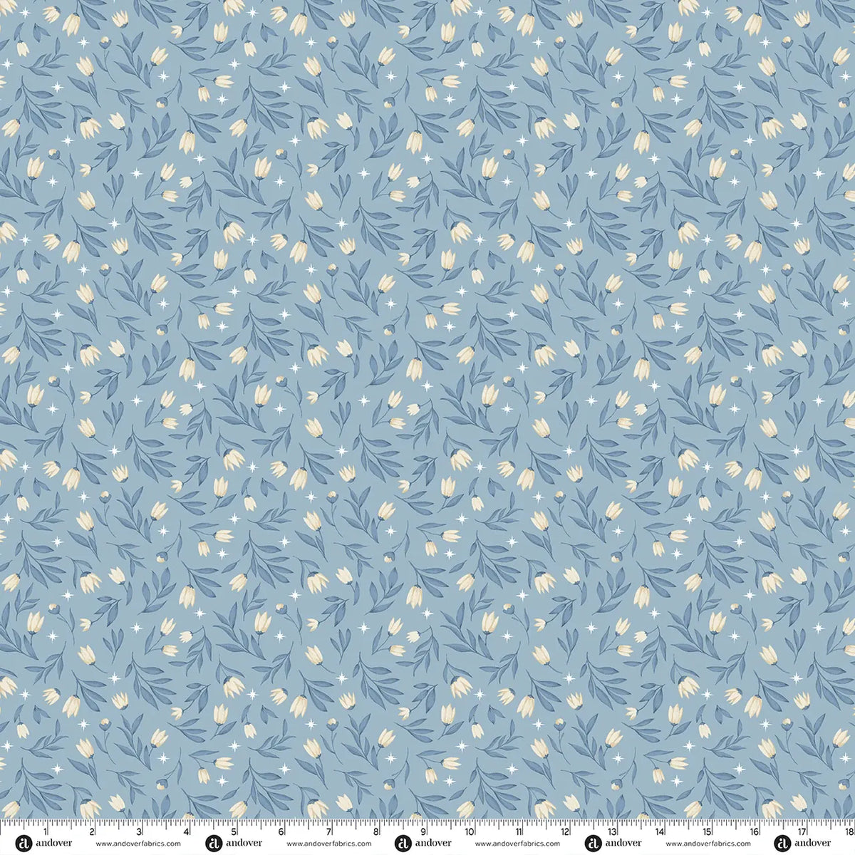 Blue Floral Makower Fabric Makower Midnight Garden in Midnight Bloom Steel Blue - The Sewing Studio