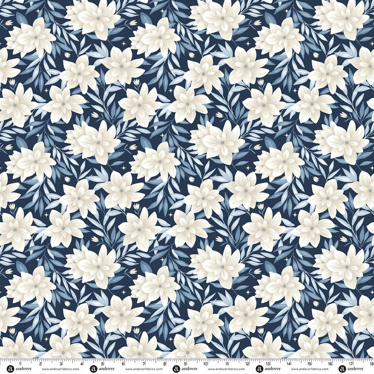 Blue Floral Makower Fabric Makower Midnight Garden in Midnight Garden Navy Blue - The Sewing Studio