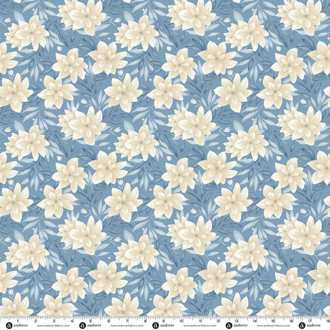 Blue Floral Makower Fabric Makower Midnight Garden in Midnight Garden Steel Blue - The Sewing Studio