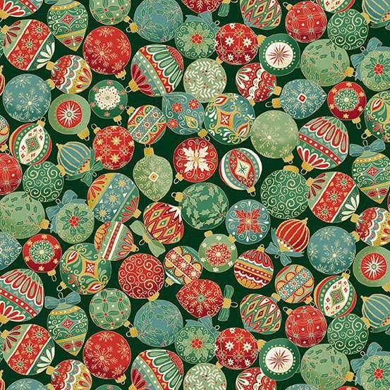Multi-coloured, Green Christmas Makower Fabric Makower Adorn - The Sewing Studio