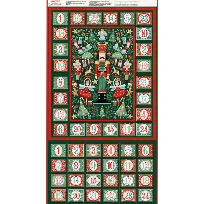 Multi-coloured, Green Christmas Makower Fabric Panels & Labels Makower The Nutcracker Advent Panel - The Sewing Studio