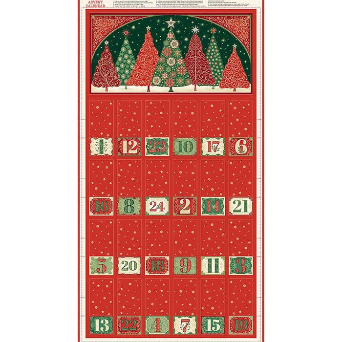 Multi-coloured, Red Christmas Makower Fabric Panels & Labels Makower Adorn Advent Panel - The Sewing Studio