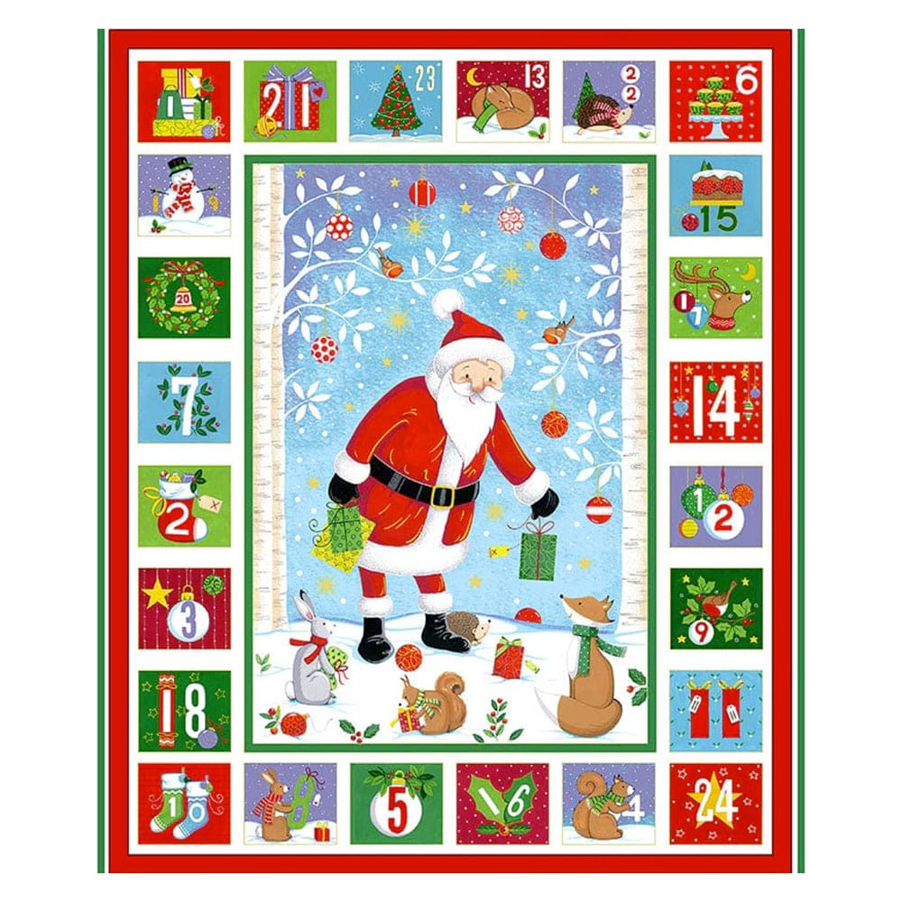 Multi-coloured Christmas Makower Fabric Panels & Labels Makower Merry Christmas Santa Advent Fabric Panel 24X44 Inch - The Sewing Studio