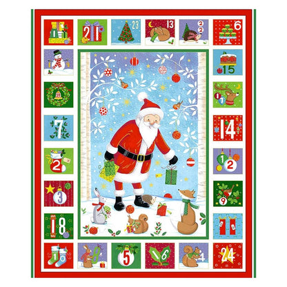 Multi-coloured Christmas Makower Fabric Panels & Labels Makower Merry Christmas Santa Advent Fabric Panel 24X44 Inch - The Sewing Studio