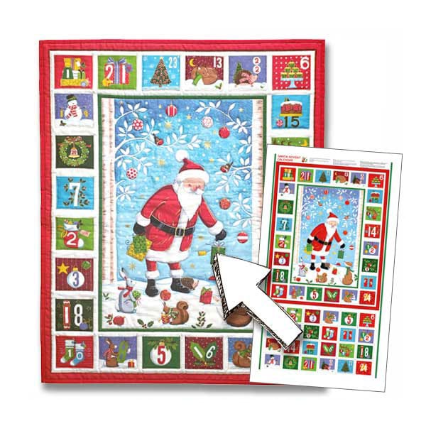Multi-coloured Christmas Makower Fabric Panels & Labels Makower Merry Christmas Santa Advent Fabric Panel 24X44 Inch - The Sewing Studio