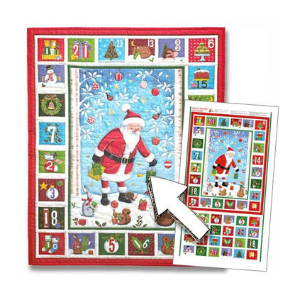 Multi-coloured Christmas Makower Fabric Panels & Labels Makower Merry Christmas Santa Advent Fabric Panel 24X44 Inch - The Sewing Studio