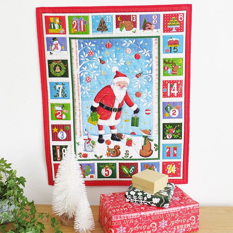 Multi-coloured Christmas Makower Fabric Panels & Labels Makower Merry Christmas Santa Advent Fabric Panel 24X44 Inch - The Sewing Studio