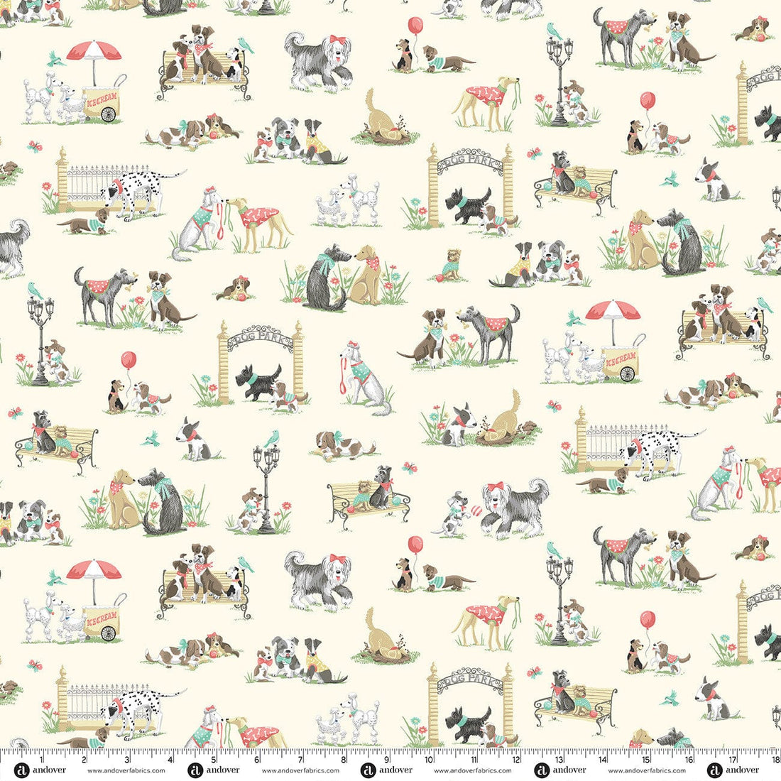 Multi-coloured Animals Makower Fabric Makower Pooch - The Sewing Studio