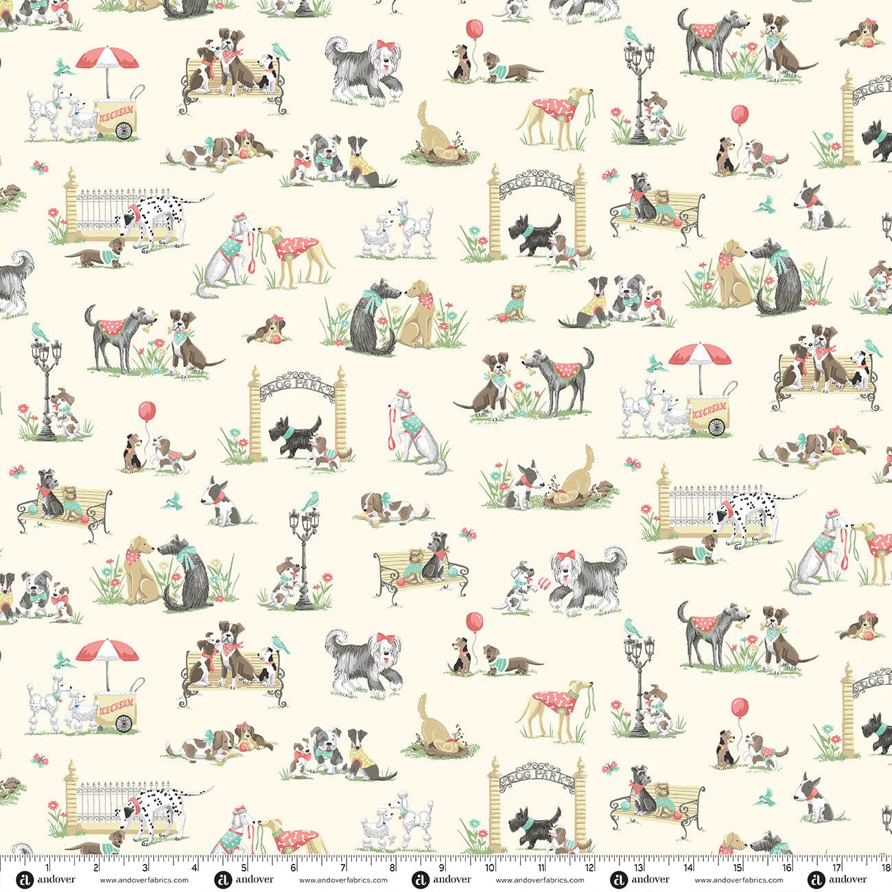 Multi-coloured Animals Makower Fabric Makower Pooch - The Sewing Studio