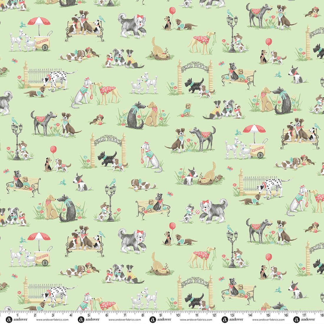 Multi-coloured Animals Makower Fabric Makower Pooch - The Sewing Studio