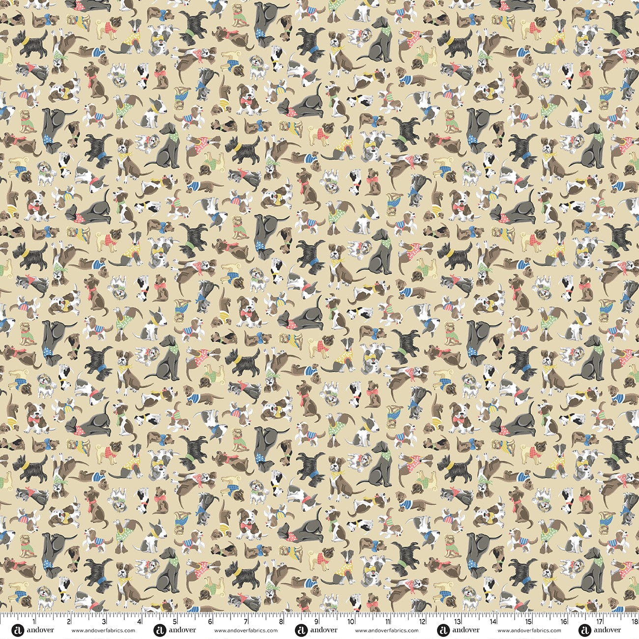 Multi-coloured Animals Makower Fabric Makower Pooch - The Sewing Studio