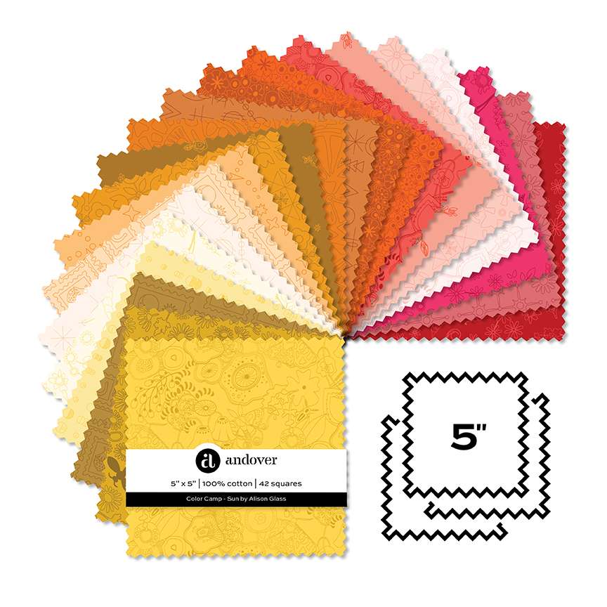 Makower Fabric Pre Cuts Makower Color Camp Sun 5" Square Pack - The Sewing Studio