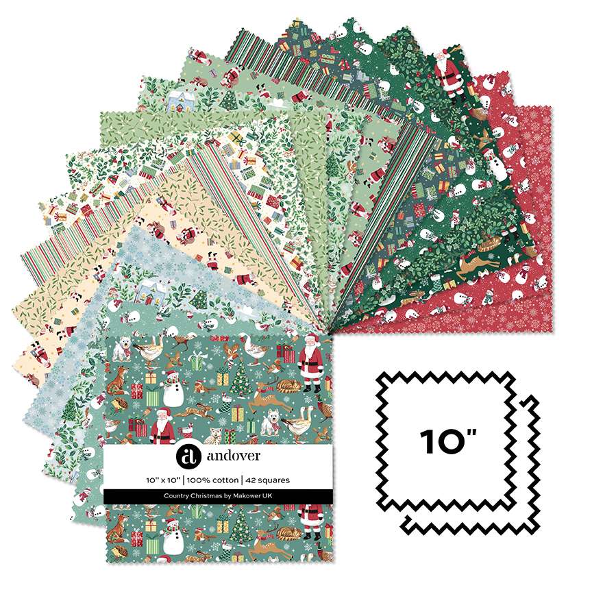 Makower Fabric Pre Cuts Makower Country Christmas 10" Square Pack - The Sewing Studio