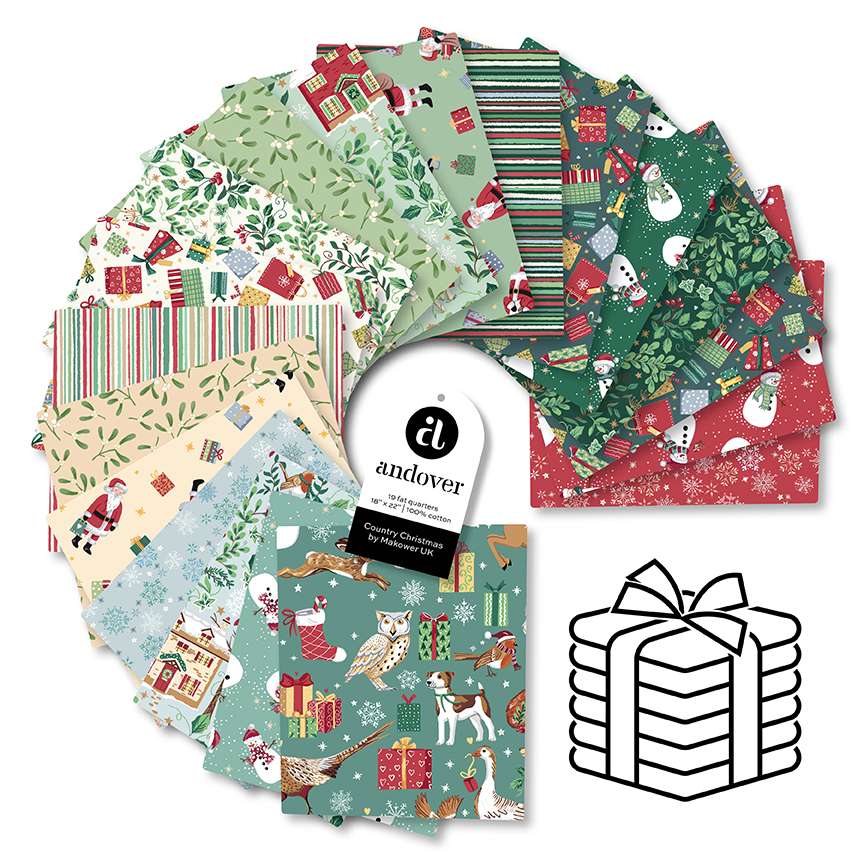 Makower Fabric Pre Cuts Makower Country Christmas Fat Quarter Bundle 19 Piece - The Sewing Studio