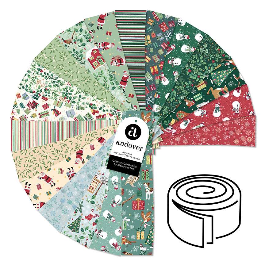 Makower Fabric Pre Cuts Makower Country Christmas Strip Roll - The Sewing Studio