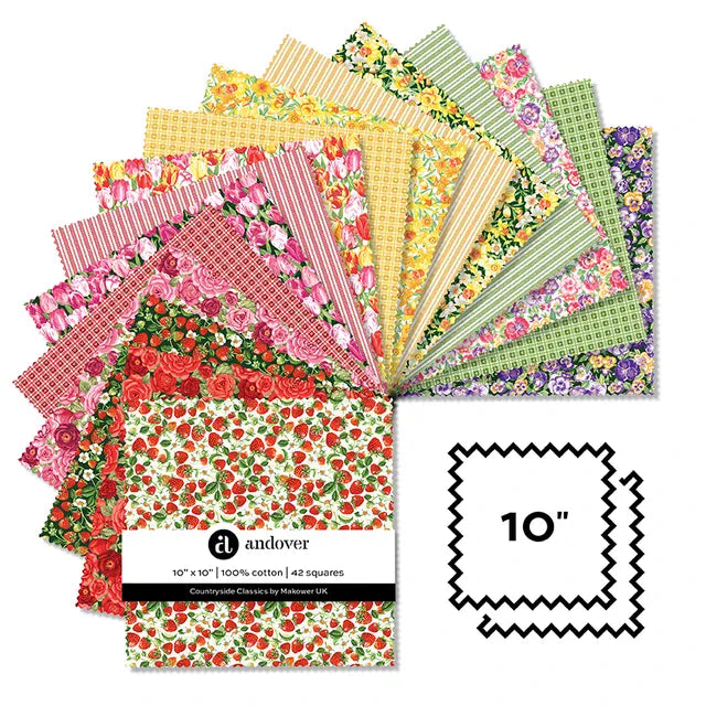 Makower Fabric Pre Cuts Makower Countryside Classics 10" Square Pack - The Sewing Studio