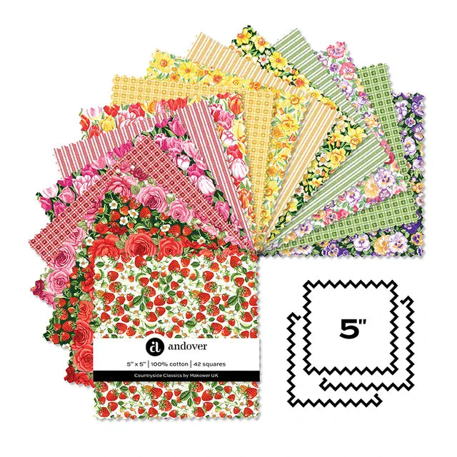 Makower Fabric Pre Cuts Makower Countryside Classics 5" Square Pack - The Sewing Studio